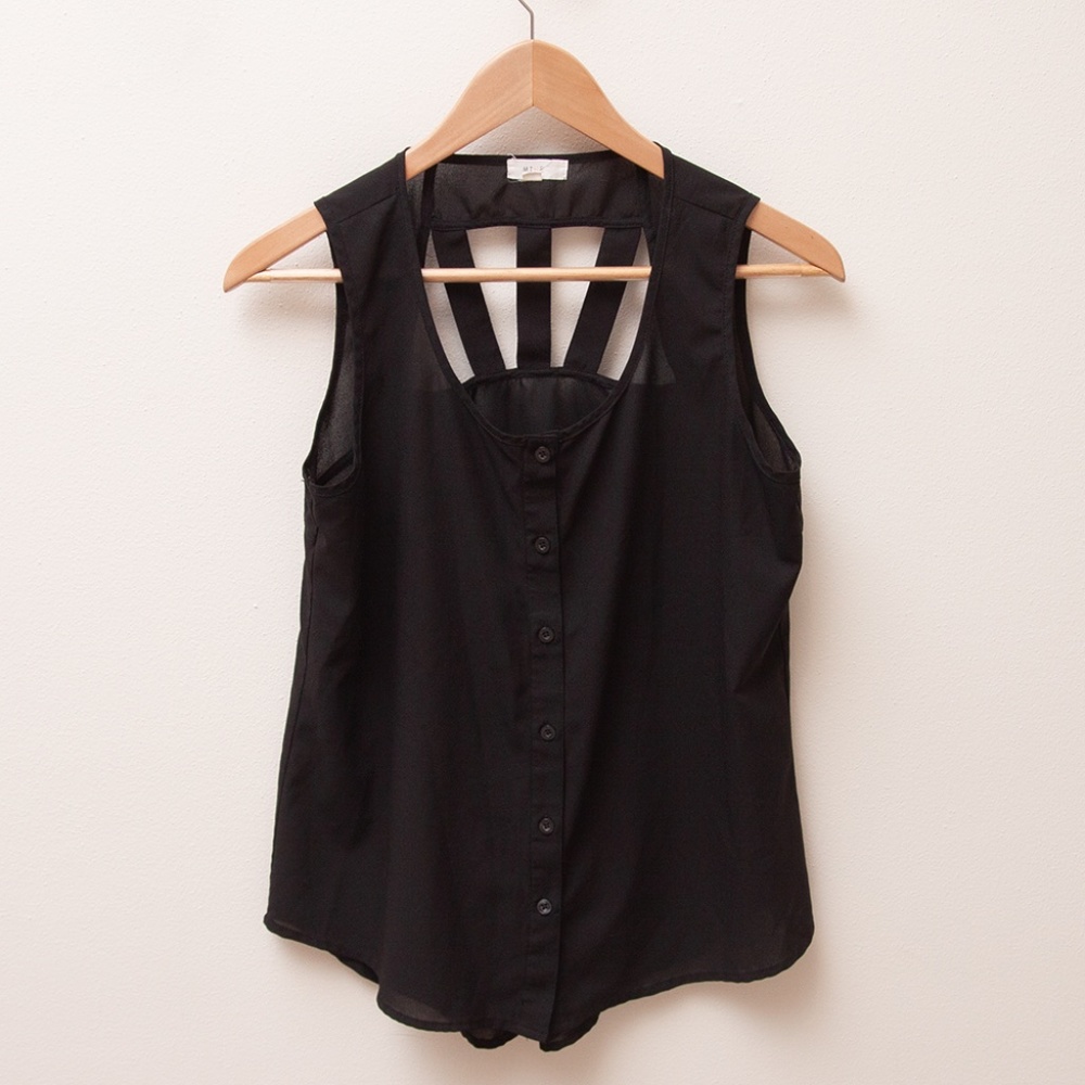 Sheer Sleeveless Blouse With Back Cutouts